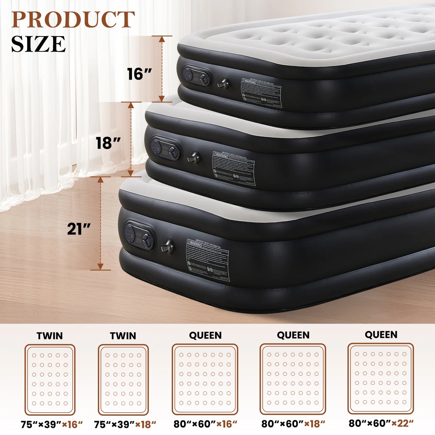 Queen Twin Size Air Mattress with Built-in Pump