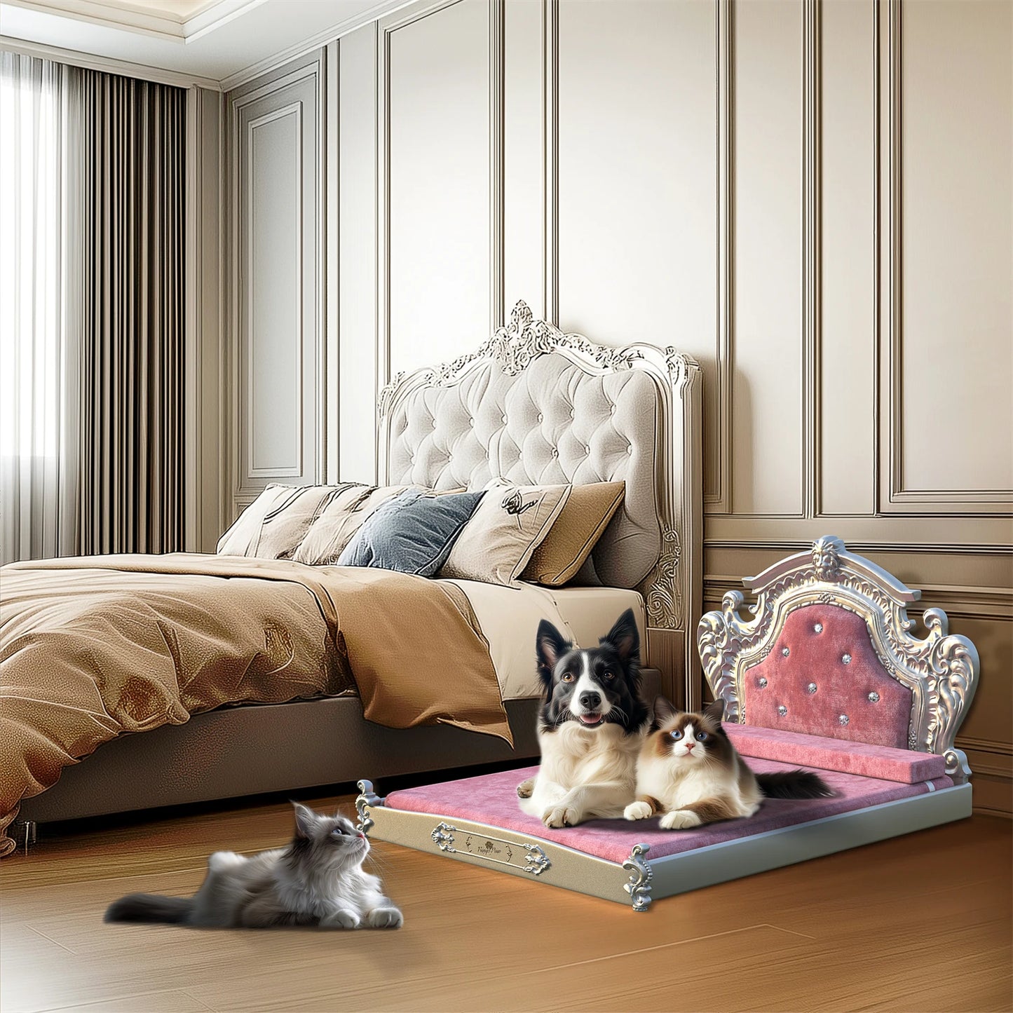Velvet Dog Bed with Headboard