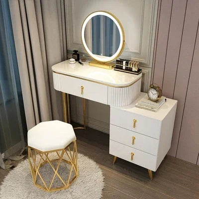 Adjustable Modern Vanity Table – Elegant European Makeup Desk with Mirror & Stool