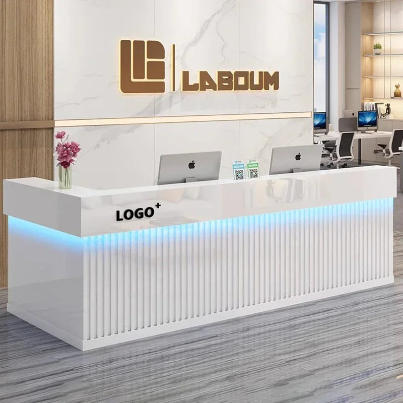 Modern Luxury Reception Desk – Salon Office Counter with Elegant Purpito Style for Commercial Interiors