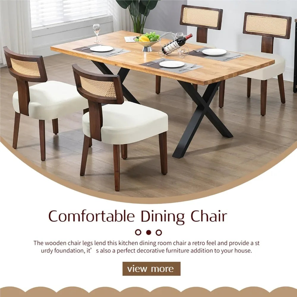 Rattan Dining Chair Set – 4-Piece Modern Cane Back with Upholstered Seat
