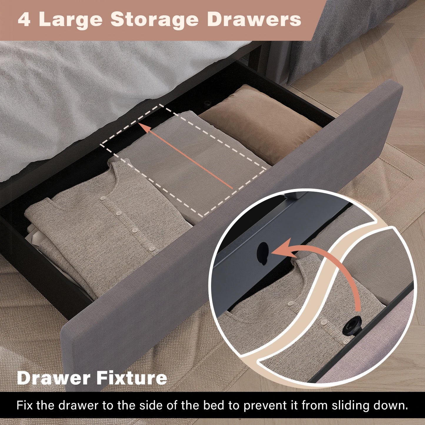 Bed Frame with 4 Storage Drawers