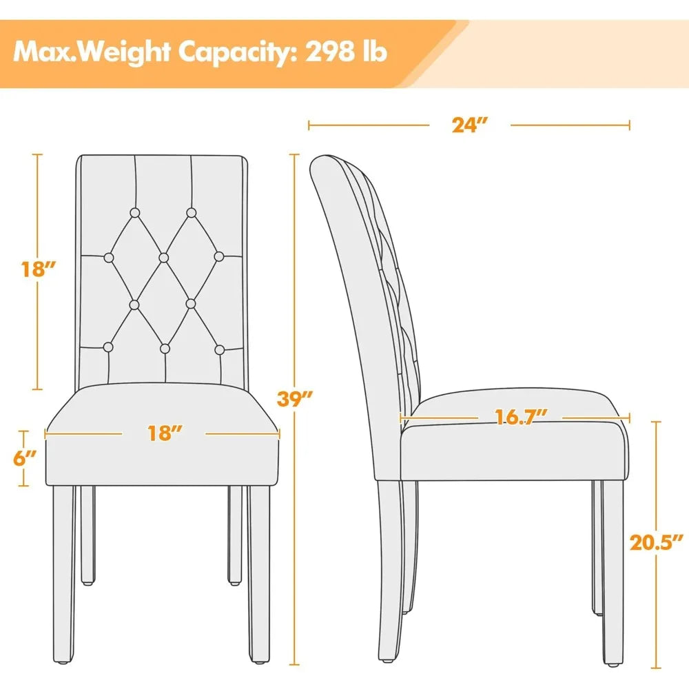 Set of 6 Leather Dining Chairs – Tufted Modern Design with Wood Legs