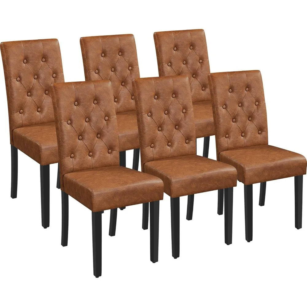 Set of 6 Leather Dining Chairs – Tufted Modern Design with Wood Legs