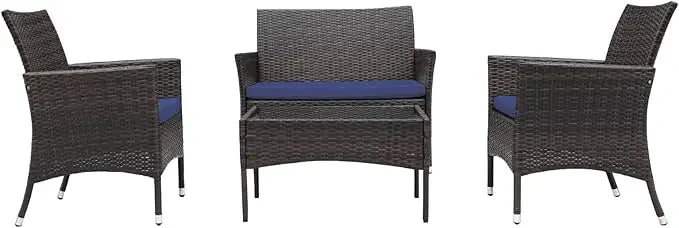 4-Piece Outdoor Wicker Sofa Set with Chairs and Coffee Table