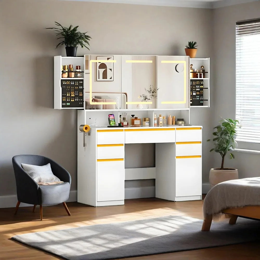 White Lighted Vanity Desk