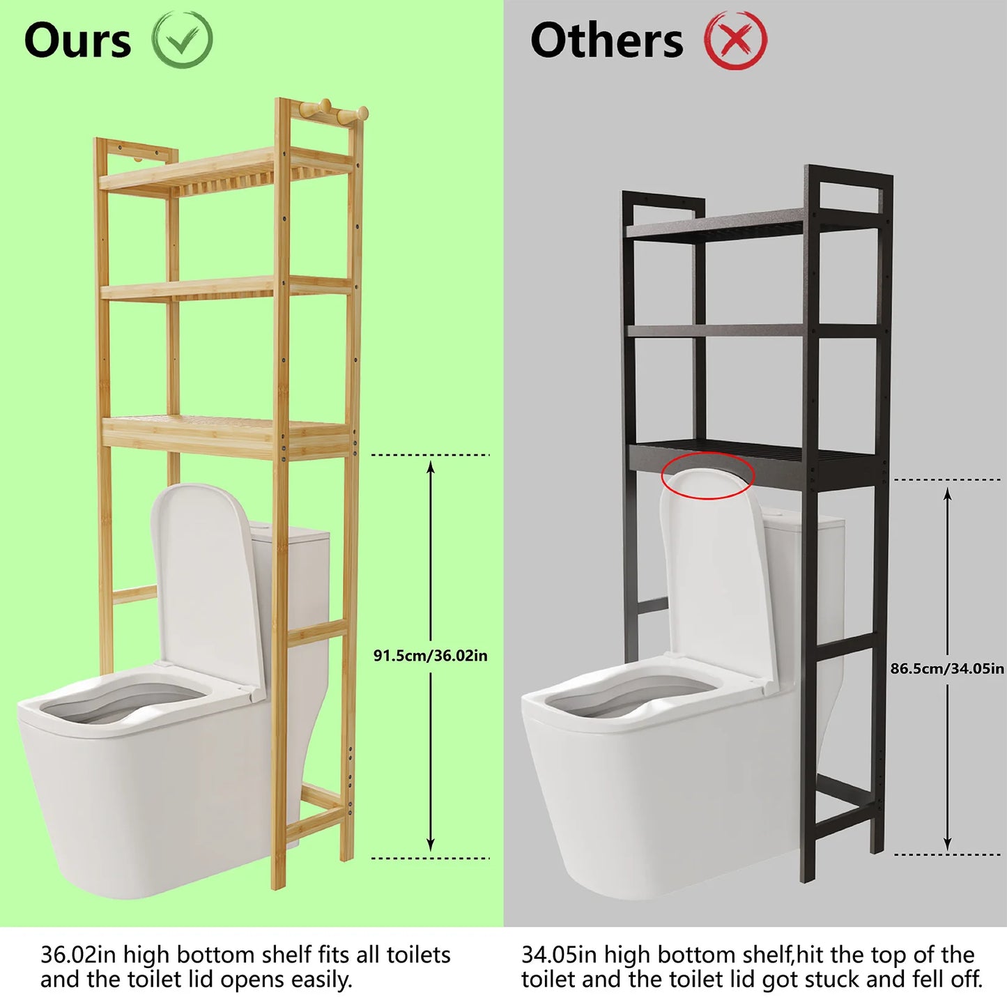 Bamboo Over Toilet Shelf Rack – 3-Tier Bathroom Storage Organizer