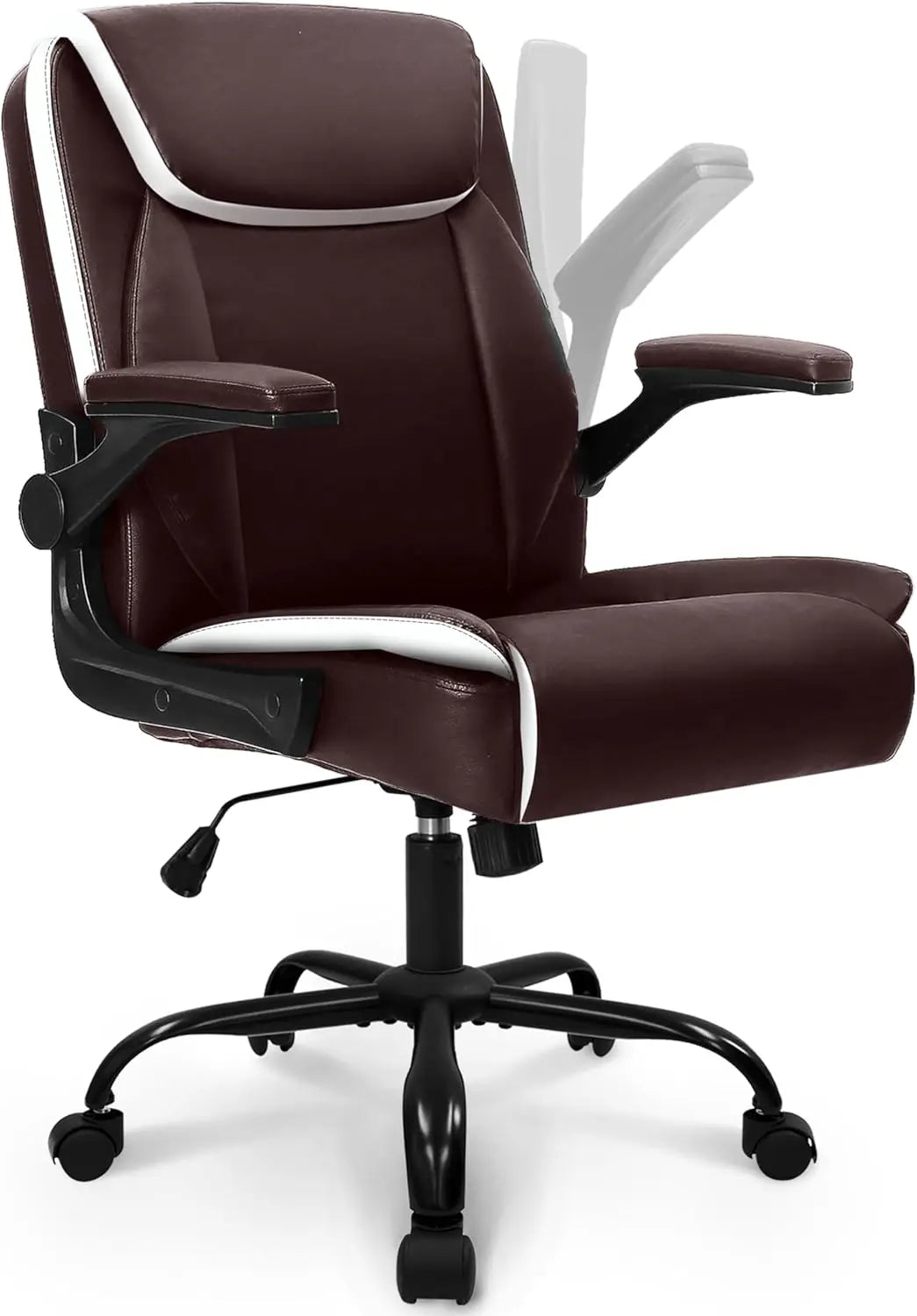 Ergonomic Leather Office Chair with Flip-Up Arms