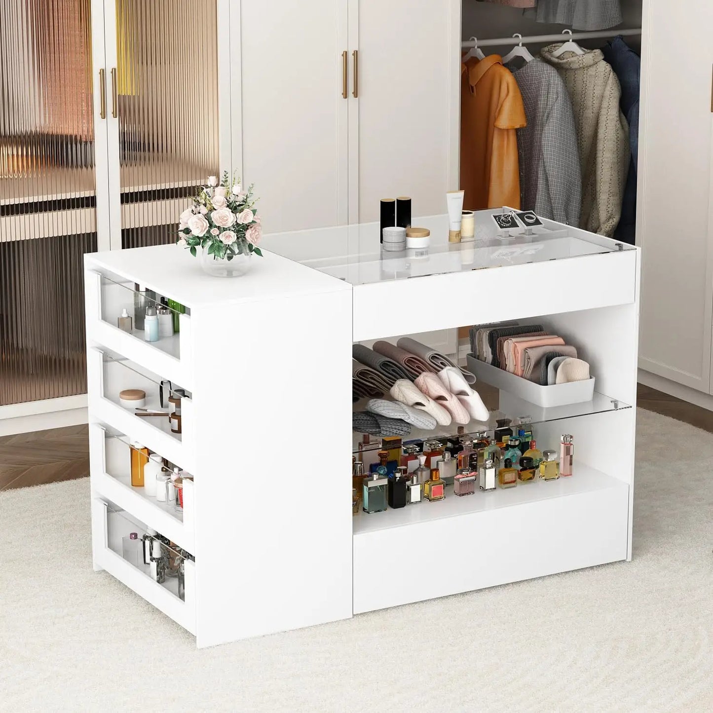 White Glass Wardrobe Cabinet