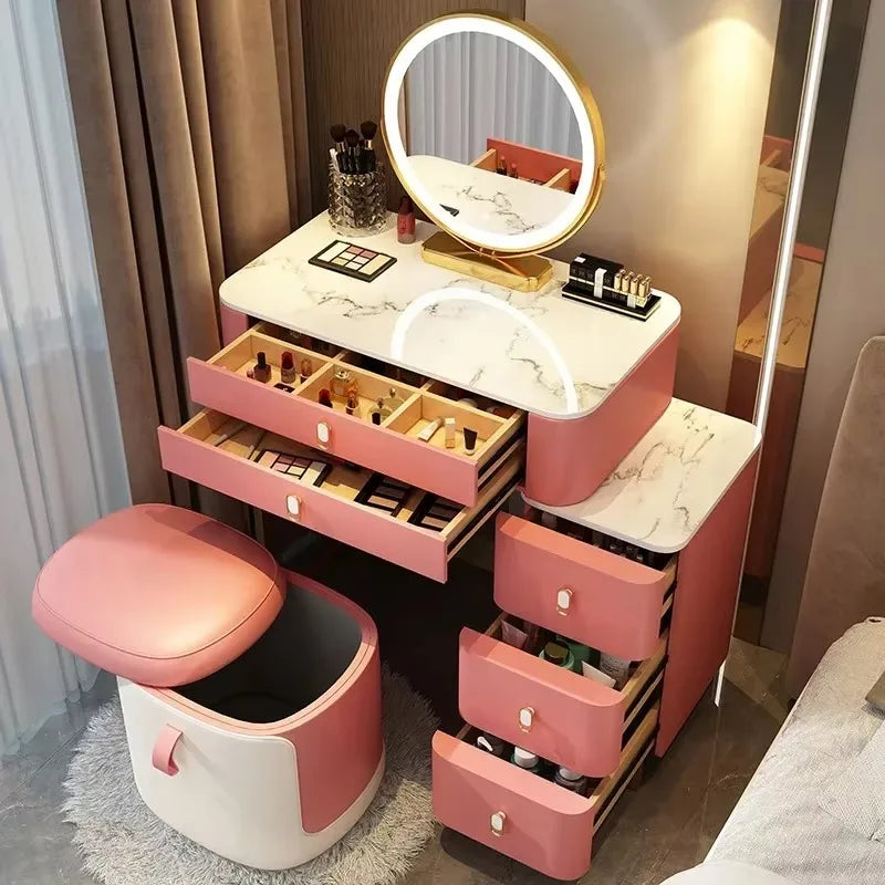 Simple Nordic Vanity Table – Classic Makeup Desk with Mirror & Stool