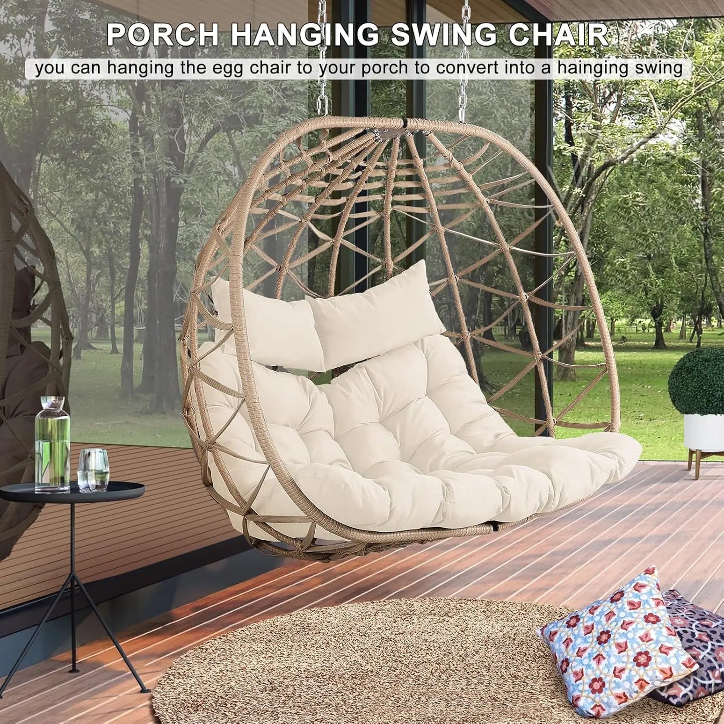 Wicker Double Egg Swing