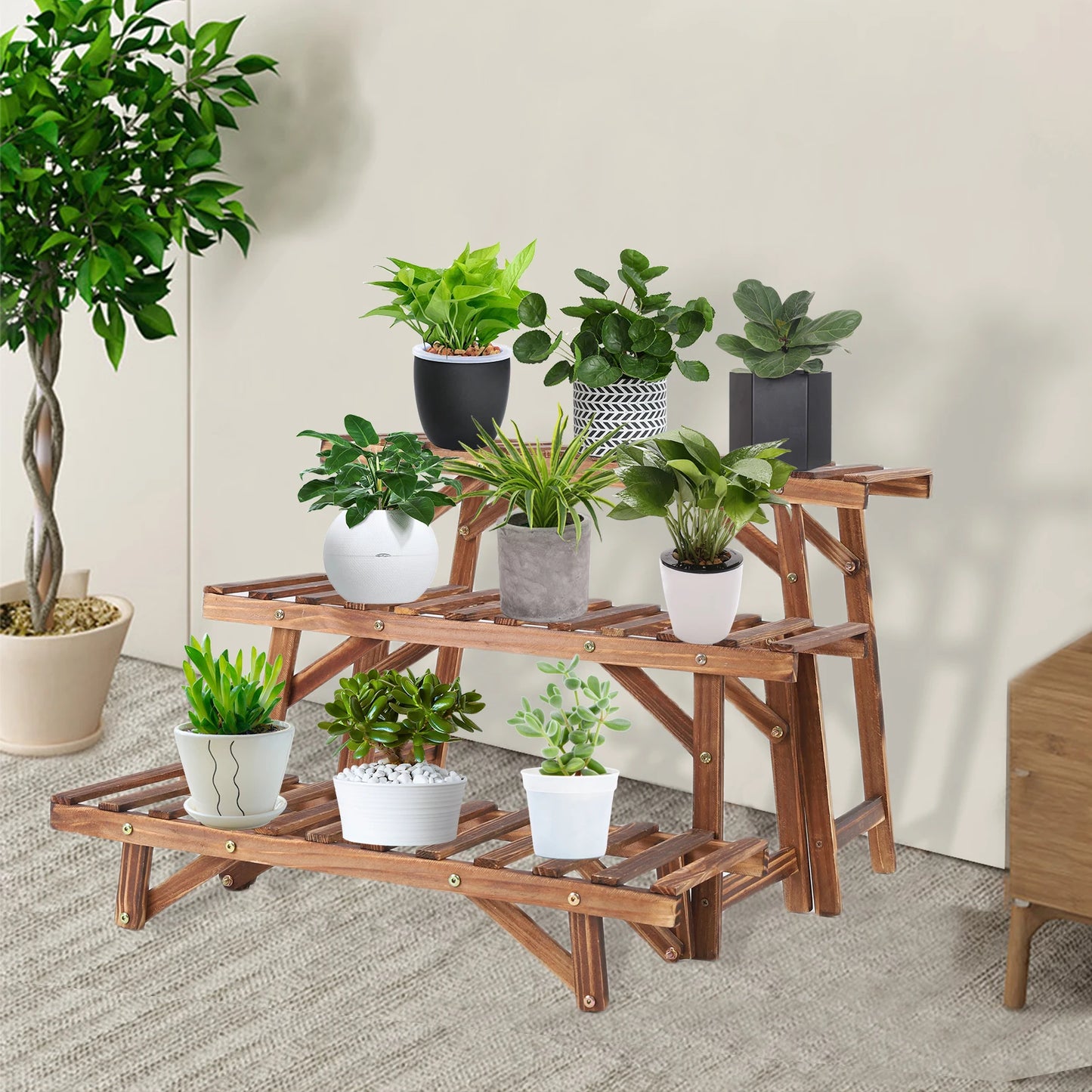Wood Ladder Plant Shelf