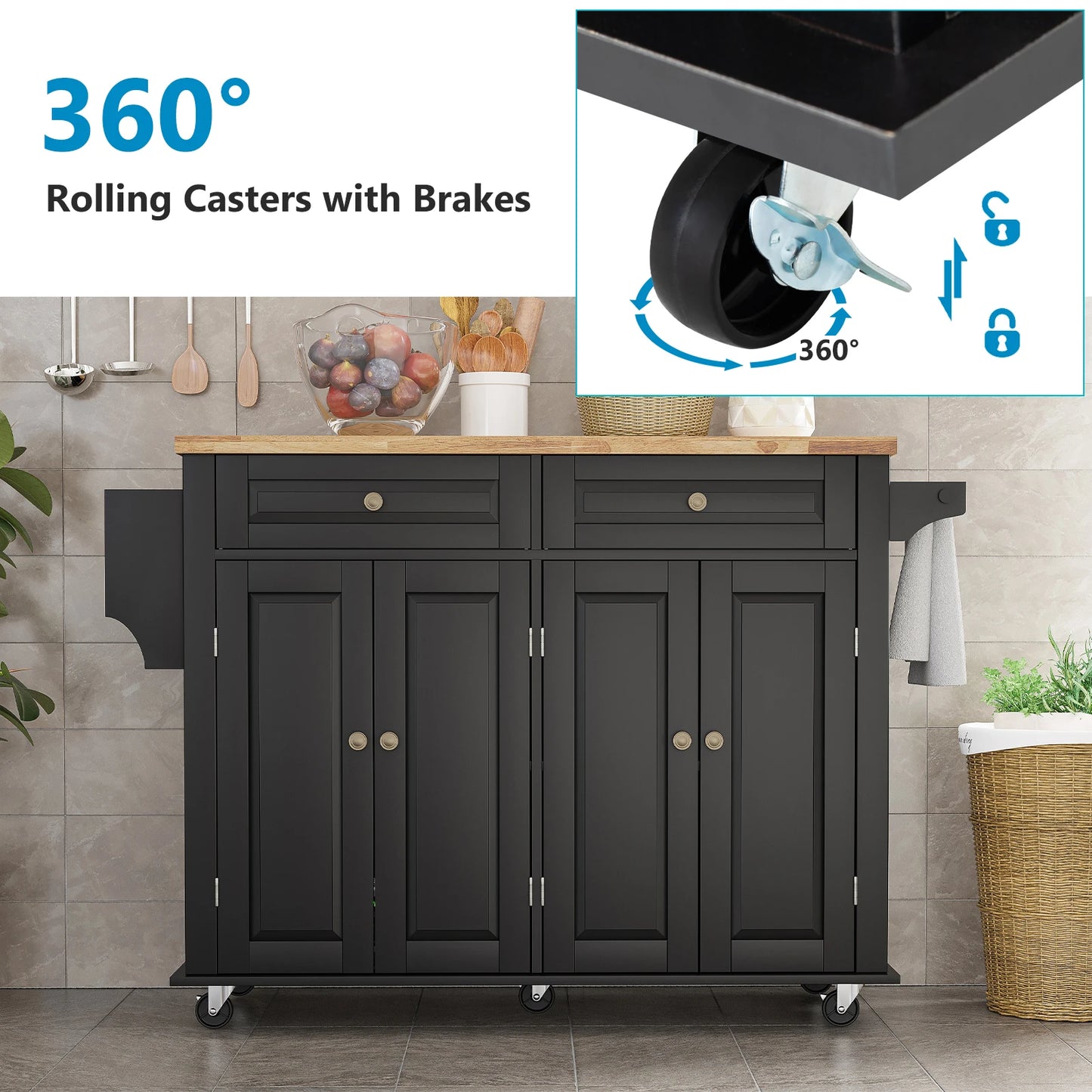 Rolling Kitchen Island with Drop Leaf