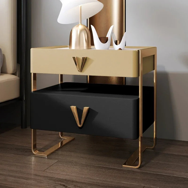 Elegant Nordic Nightstand – Trendy Bedside Table with Storage and Carved Detailing