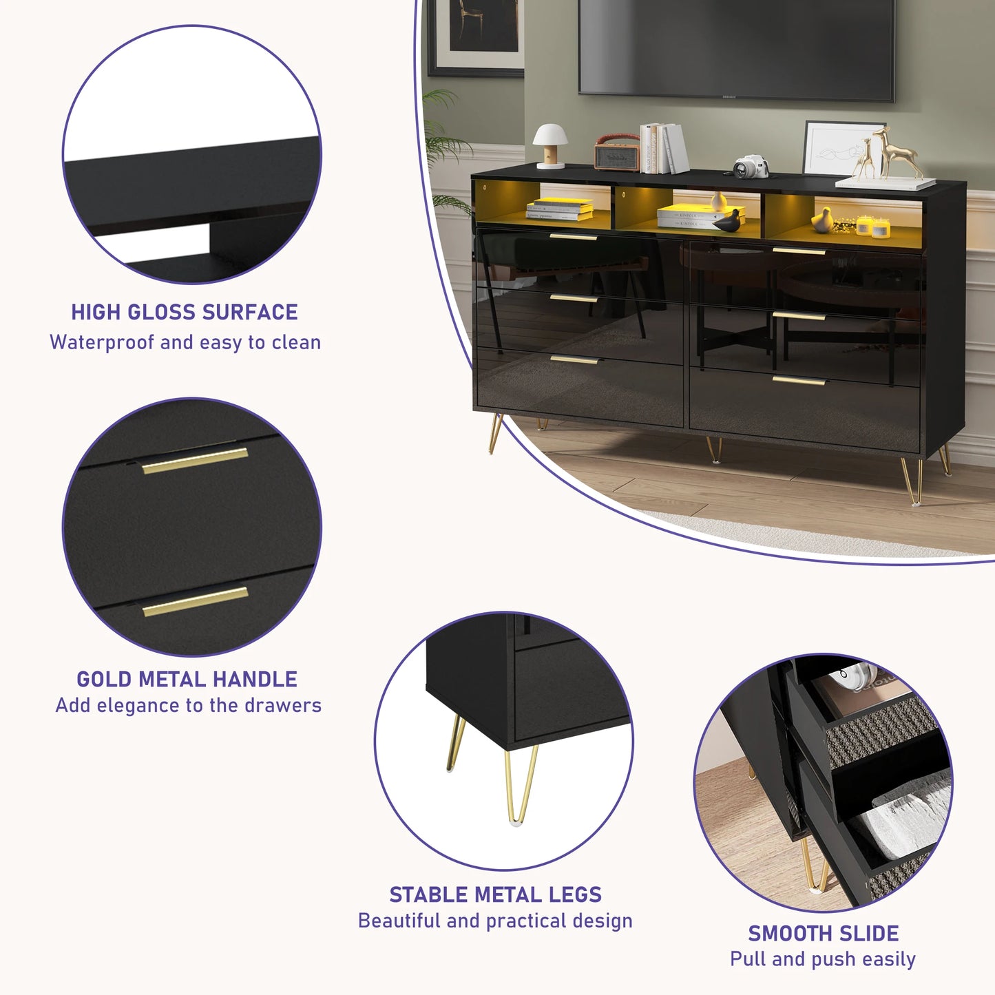 6 Drawer Bedroom Chest with LED Lighting