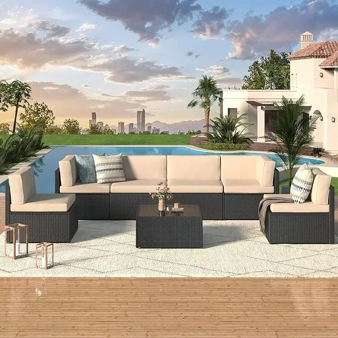 7-Piece Wicker Patio Sectional Set