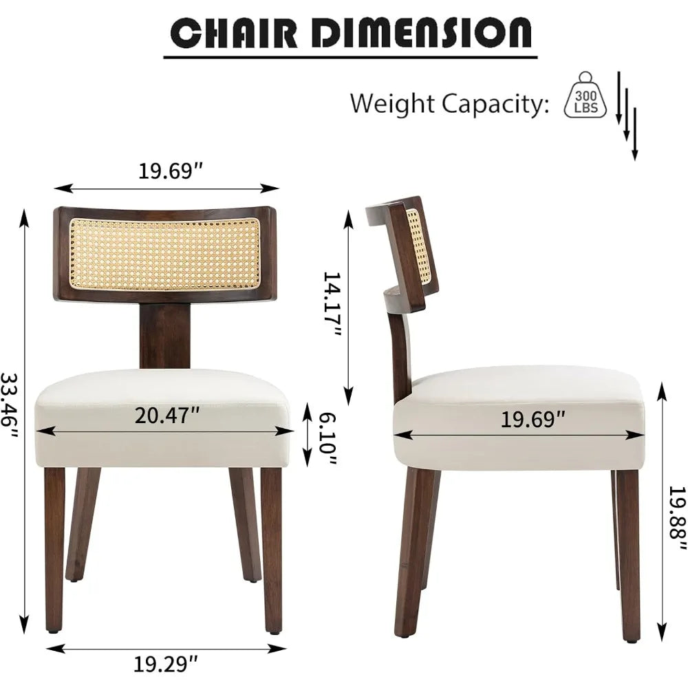 Rattan Dining Chair Set – 4-Piece Modern Cane Back with Upholstered Seat