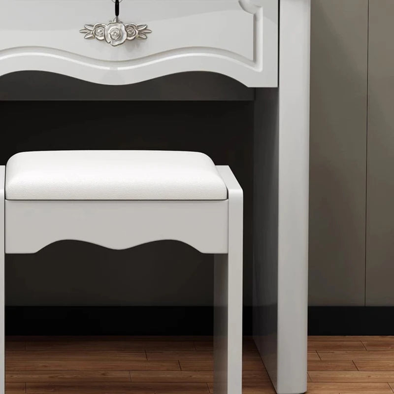 Luxury Nordic Vanity Table with Mirror & Stool – Classic Storage Dresser