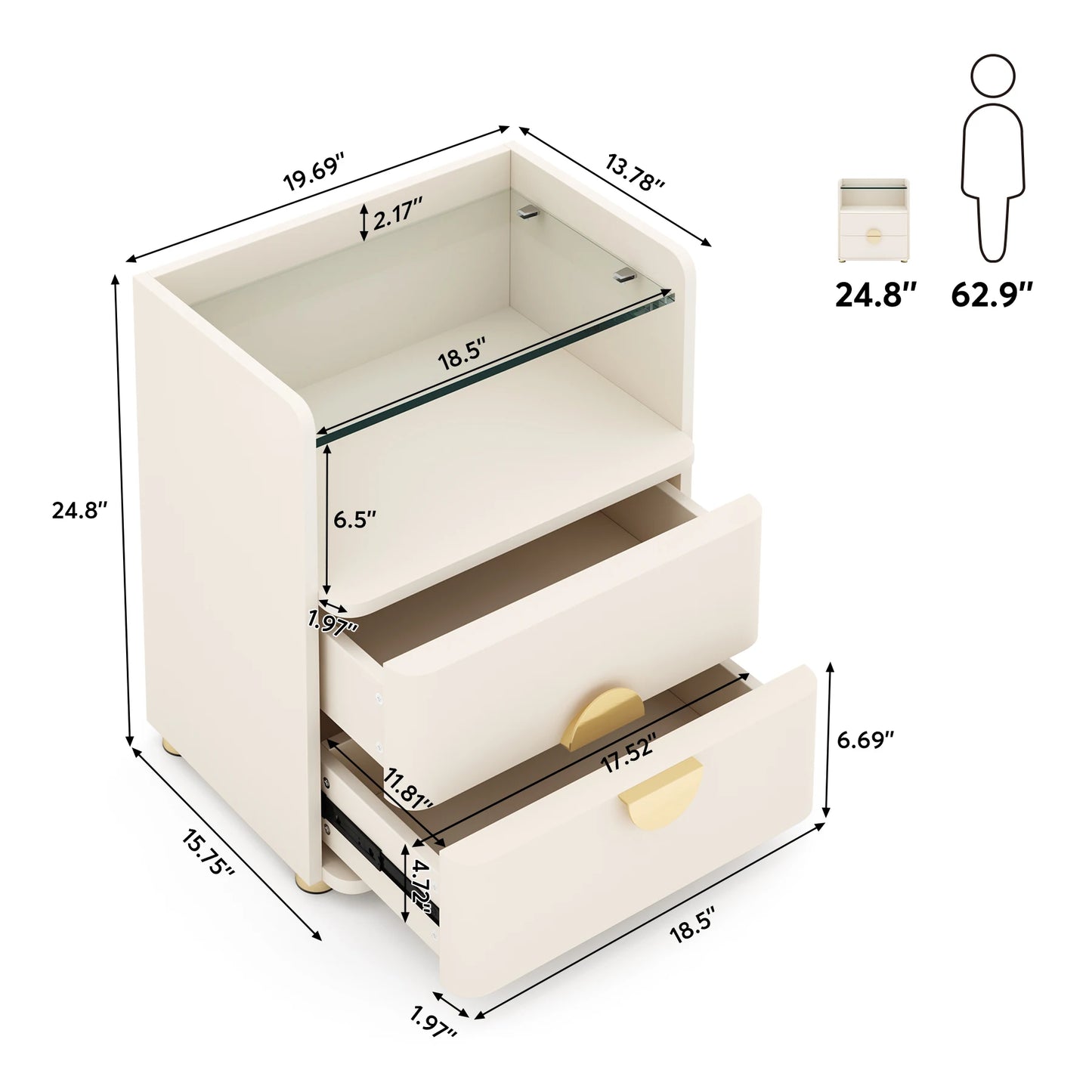 2-Drawer Modern Nightstand