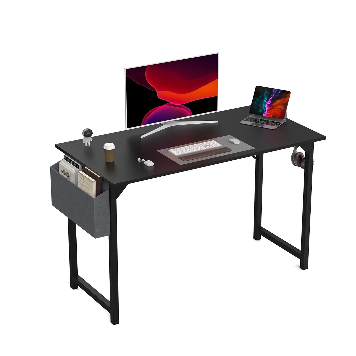 Modern Computer Desk with Side Bag and Headphone Hook