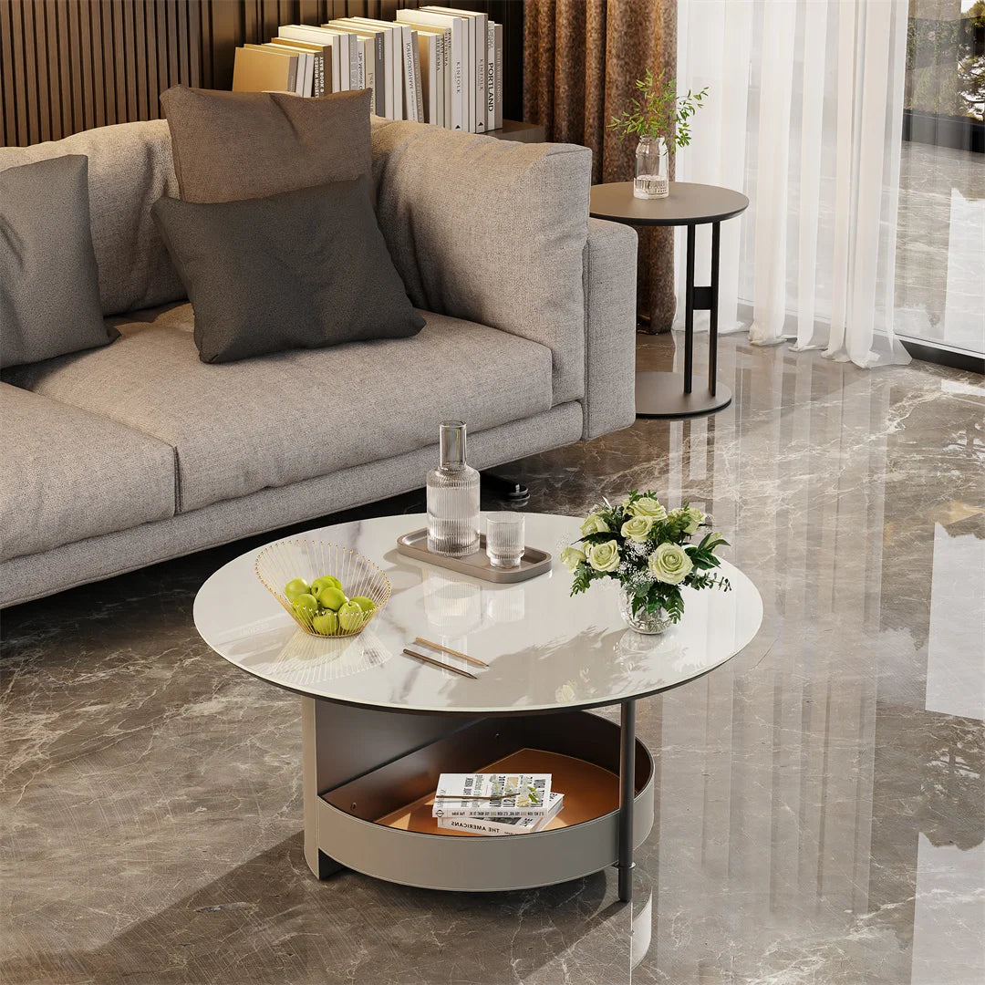 Luxury Round Coffee Table with Shelf