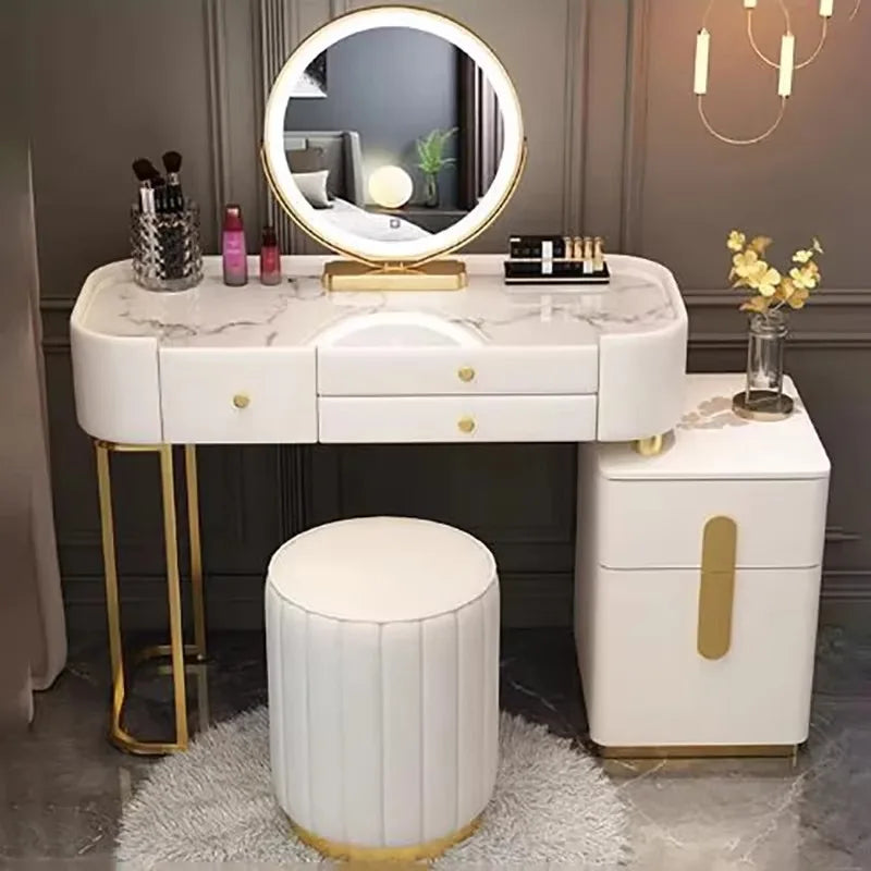 Nordic Vanity Table – Classic European Makeup Desk with Mirror & Stool