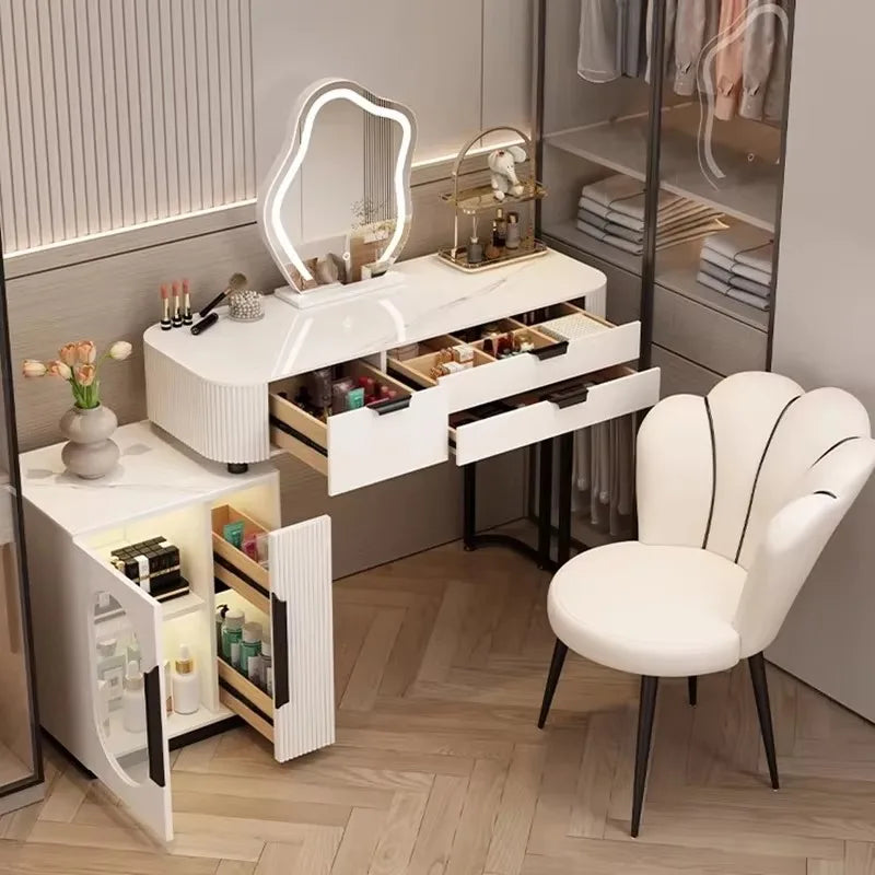 Classic White Vanity Table – European Makeup Desk with Mirror & Stool