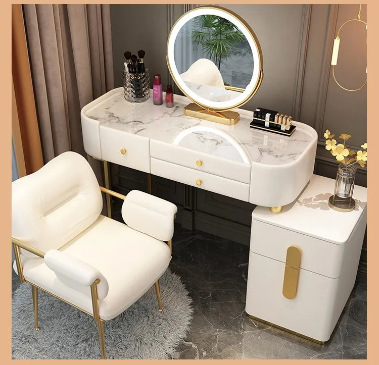 Nordic Vanity Table – Classic European Makeup Desk with Mirror & Stool