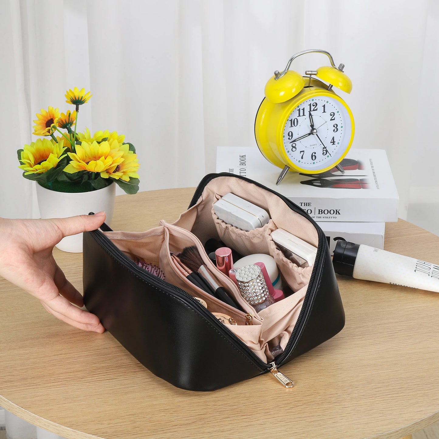 Travel Makeup Bag with Divider and Handle