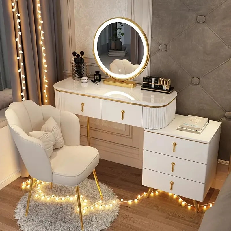 Adjustable Modern Vanity Table – Elegant European Makeup Desk with Mirror & Stool