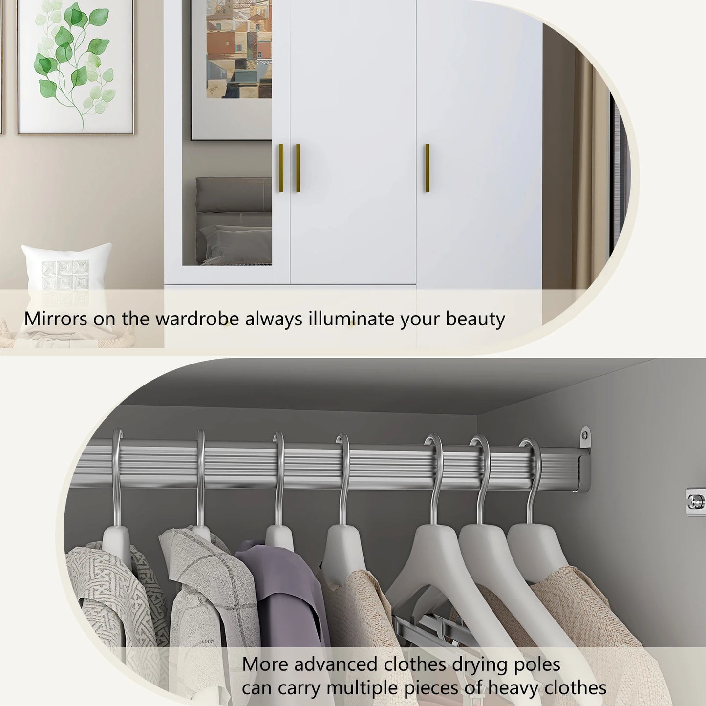 Modern wooden wardrobe with hanging rod for bedroom