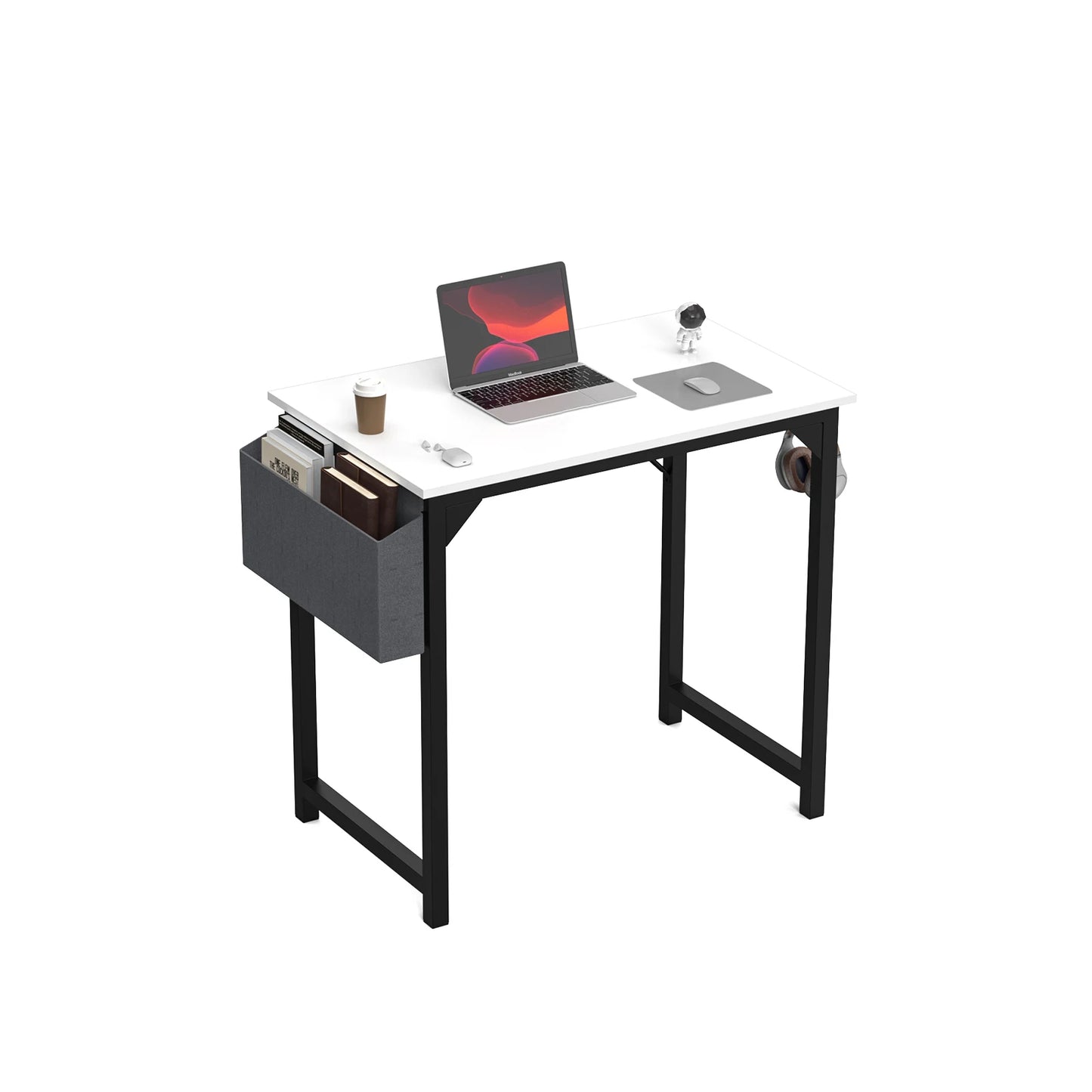 Modern Computer Desk with Side Bag and Headphone Hook