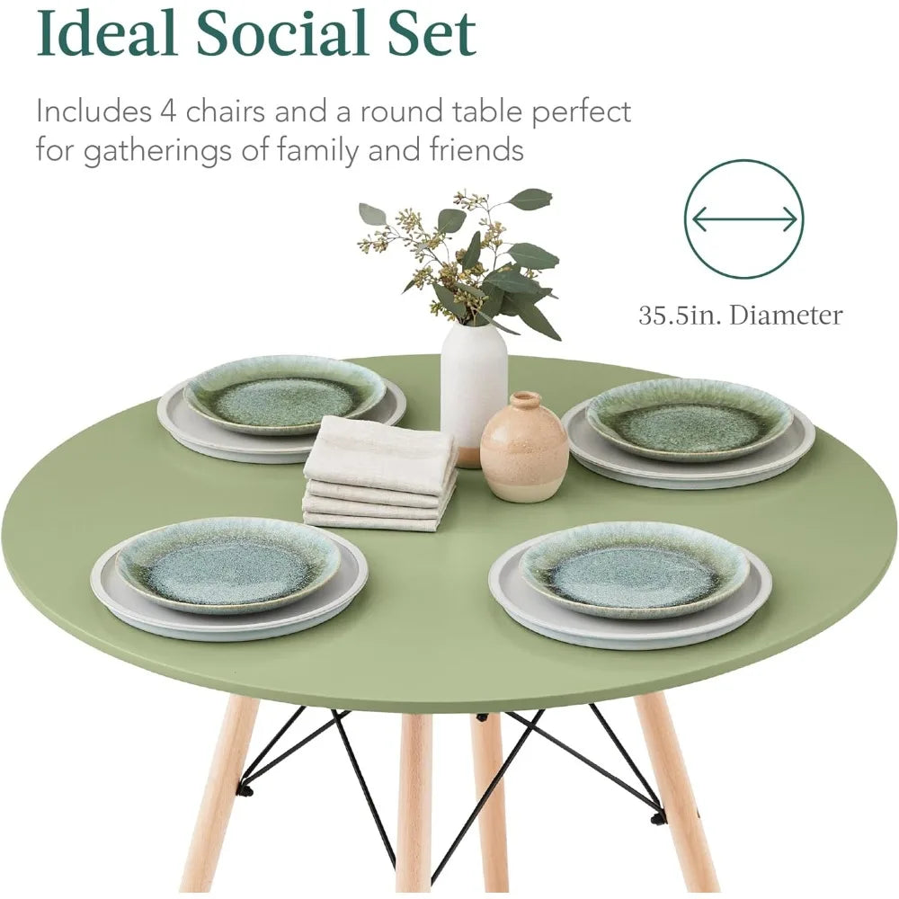 5-Piece Dining Set – Compact Mid-Century Table with 4 Plastic Chairs