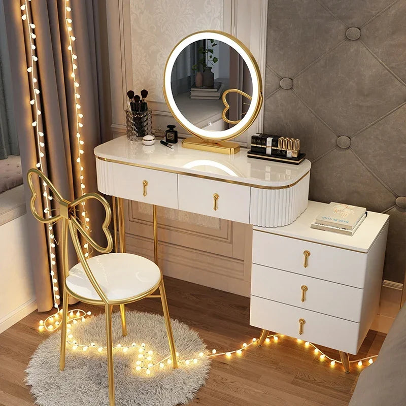 Adjustable Modern Vanity Table – Elegant European Makeup Desk with Mirror & Stool