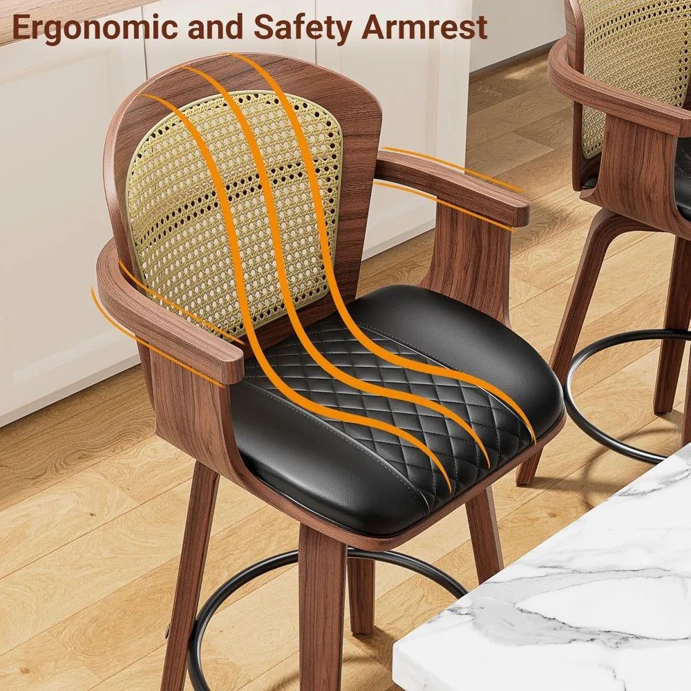 Rattan Mid-Century Bar Stools