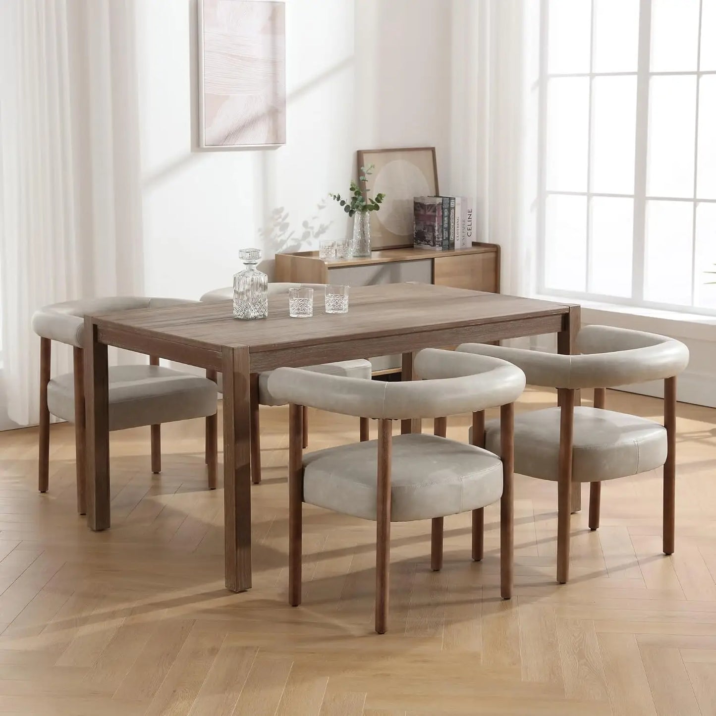 Mid-Century Barrel Dining Chairs – Set of 4 Curved Upholstered Armchairs with Wooden Legs