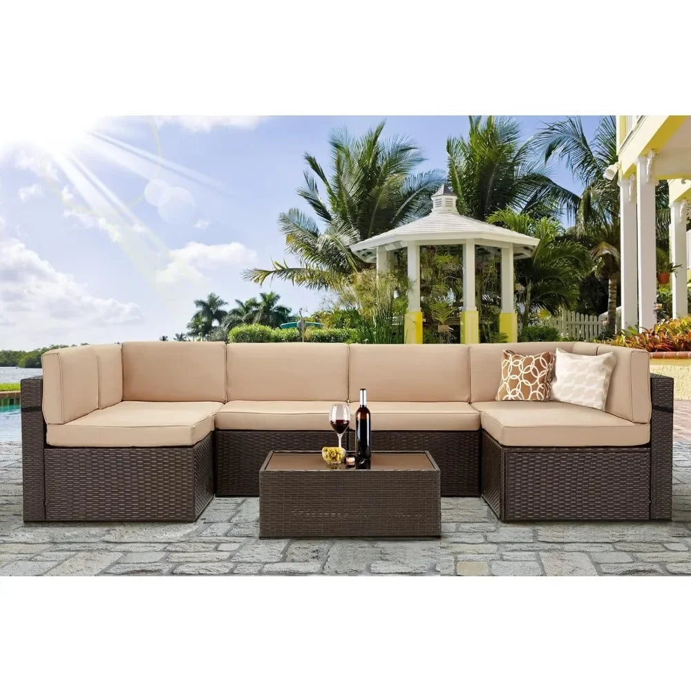 7-Piece Wicker Patio Sectional Set