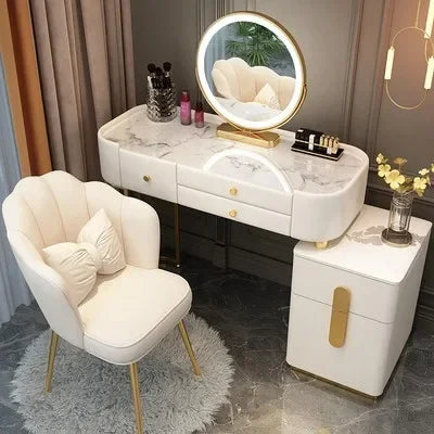 Nordic Vanity Table – Classic European Makeup Desk with Mirror & Stool