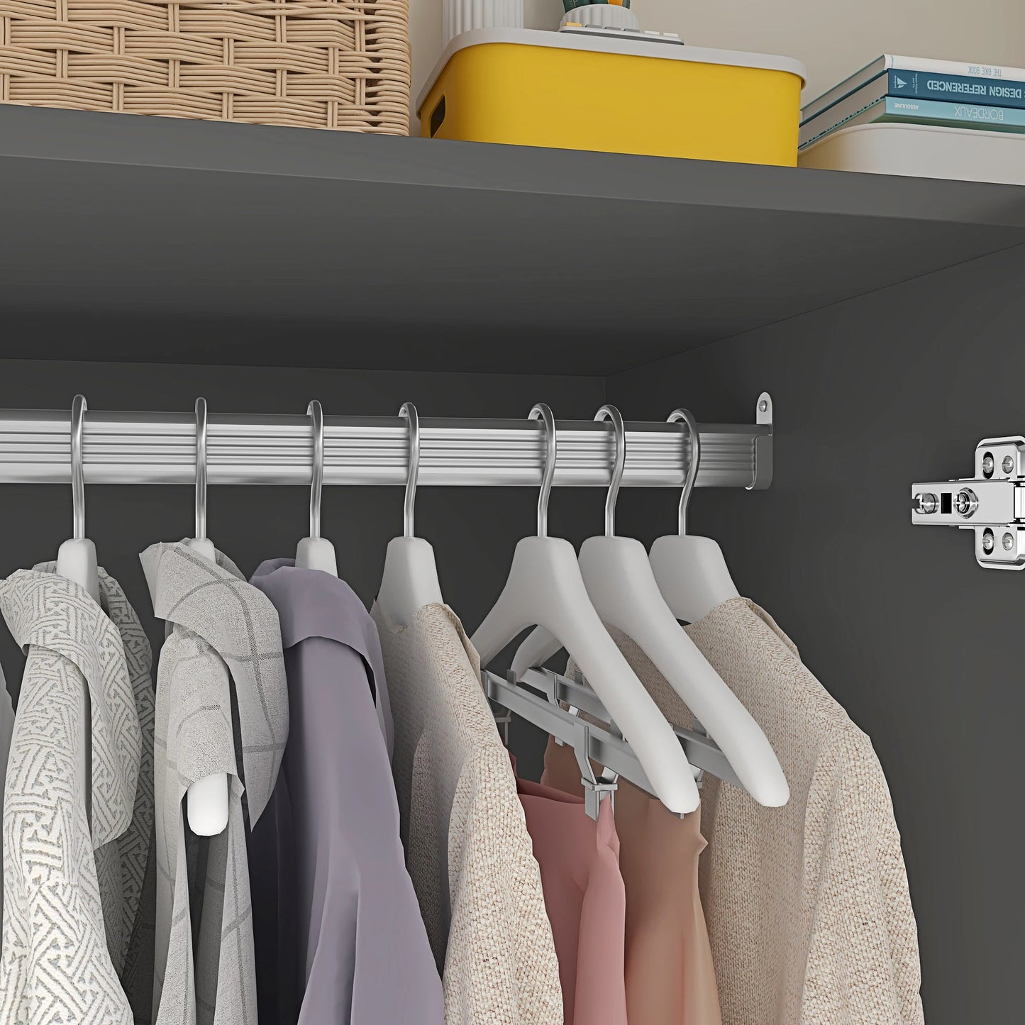 Modern wooden wardrobe with hanging rod for bedroom