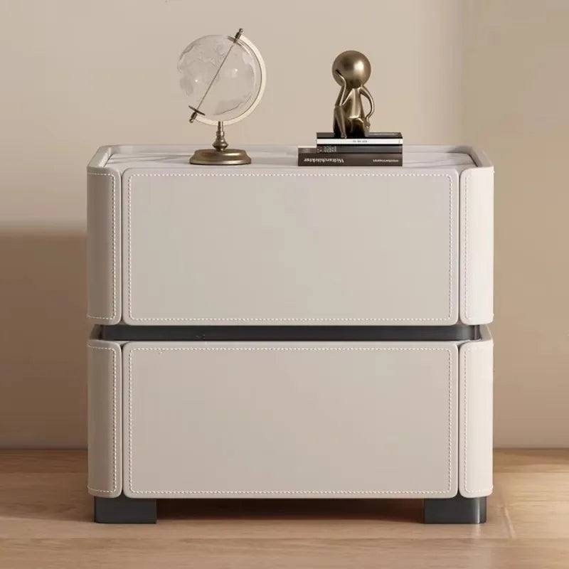 Italian Luxury Nightstand – Modern Wood and Leather Bedside Table with Storage Drawers