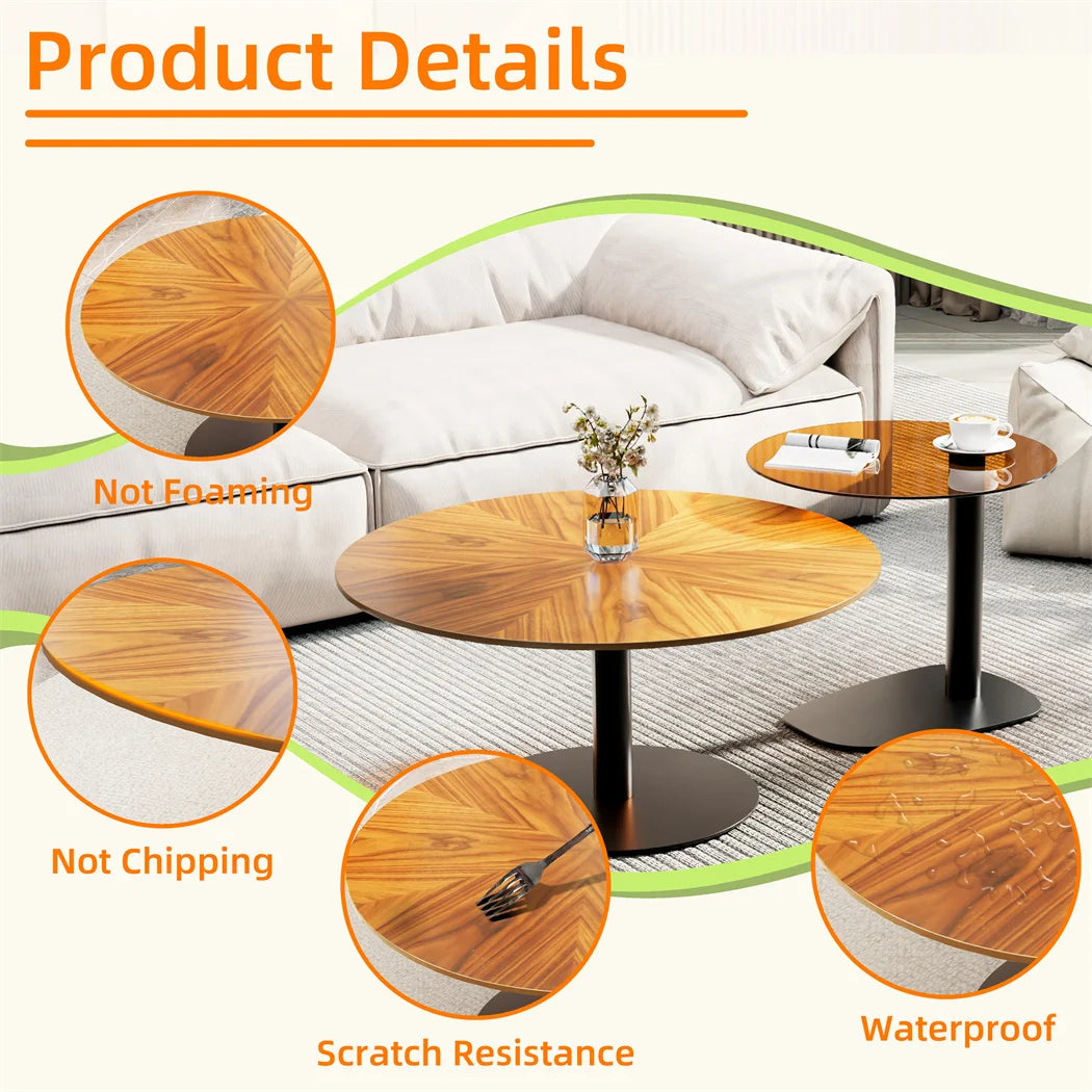 Round Wood Coffee Table Set