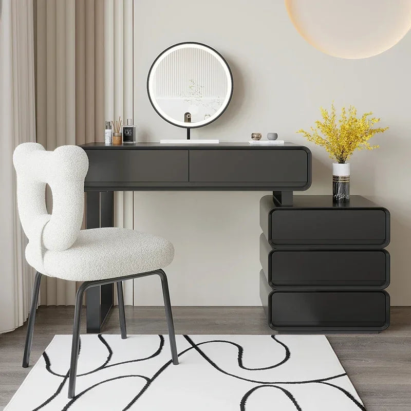 Black Vintage Vanity Table – Classic Makeup Desk with Mirror & Stool