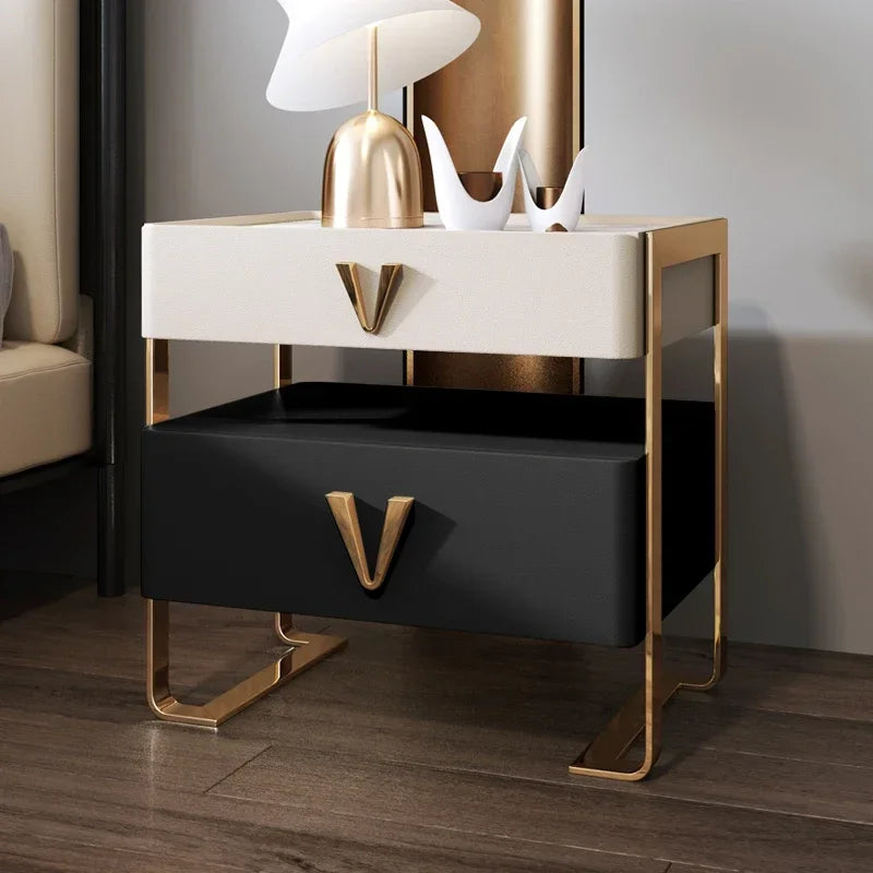 Elegant Nordic Nightstand – Trendy Bedside Table with Storage and Carved Detailing