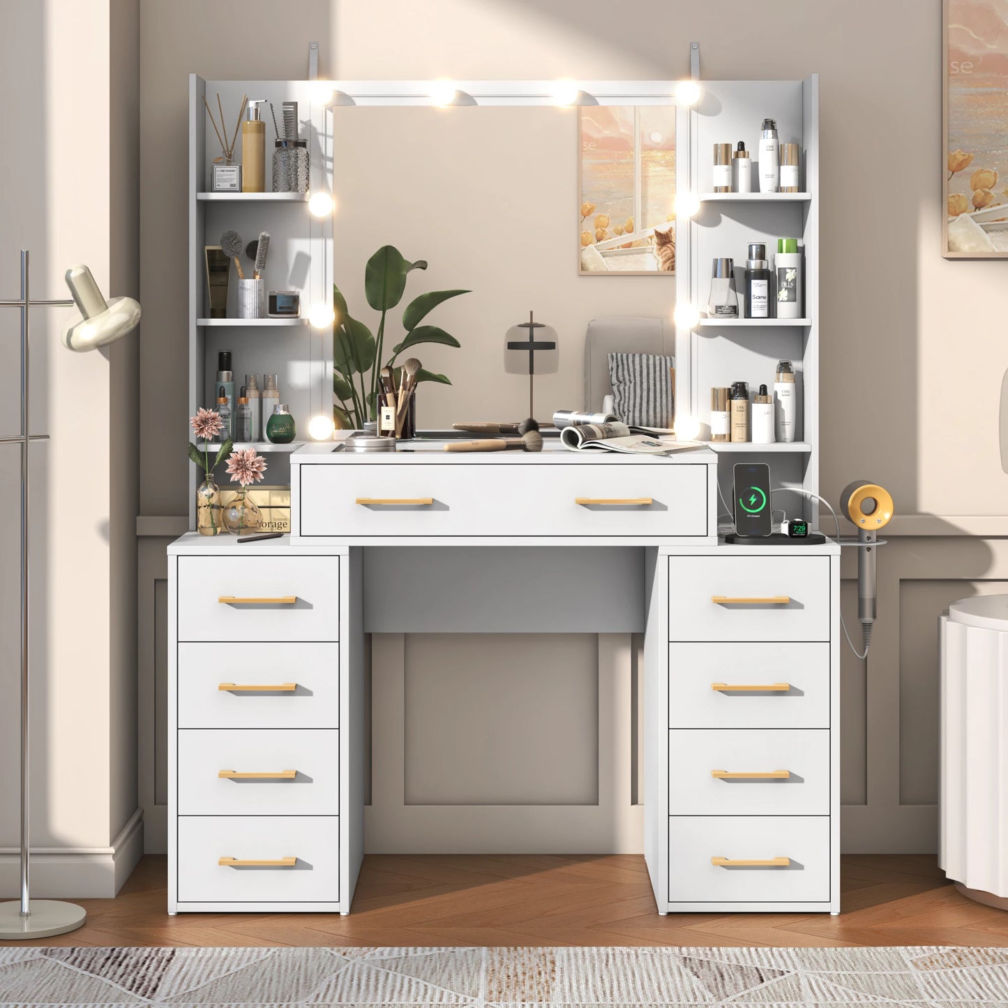Large makeup table with 9 drawers