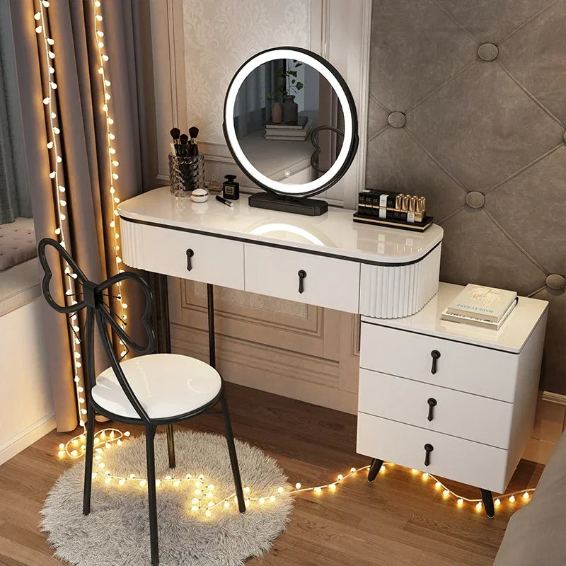Adjustable Modern Vanity Table – Elegant European Makeup Desk with Mirror & Stool