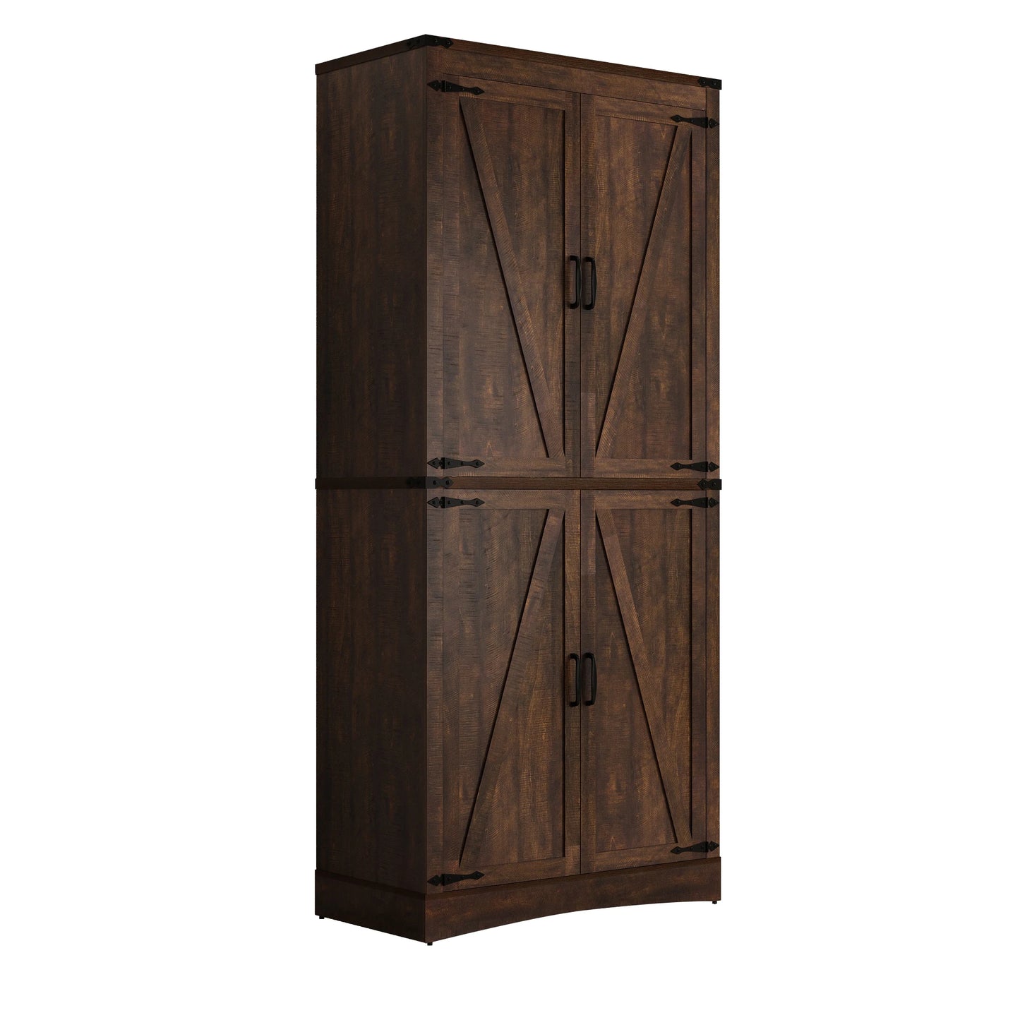 Kitchen Pantry Cabinet with Adjustable Shelves and 4 Barn Doors