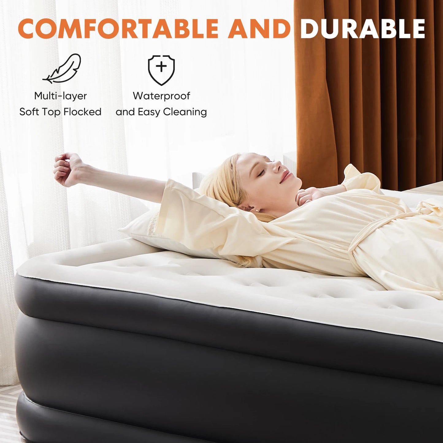 Queen Twin Size Air Mattress with Built-in Pump