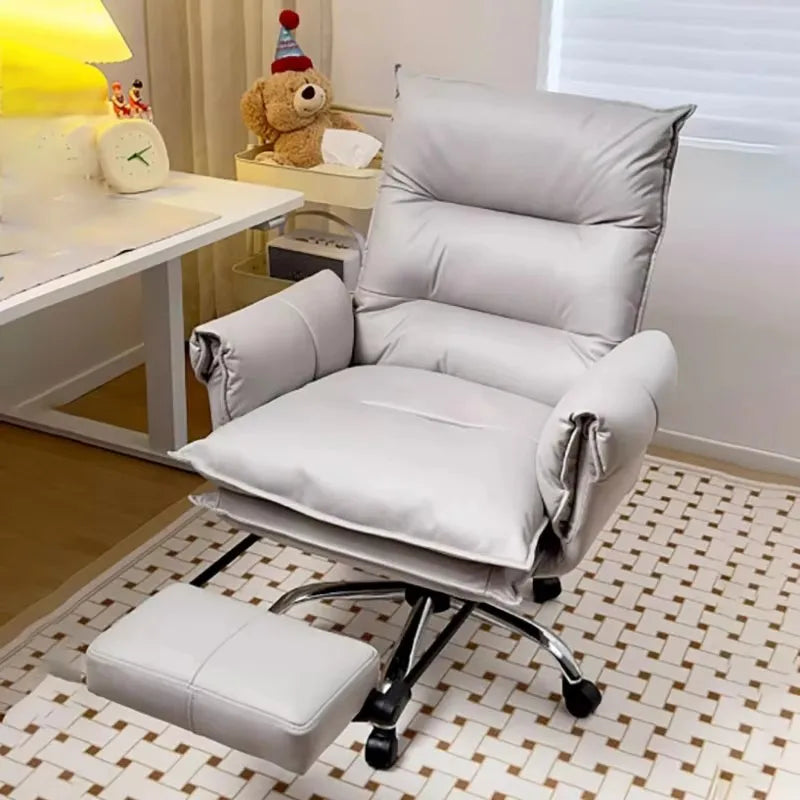 Ergonomic White Office Chair with Footrest