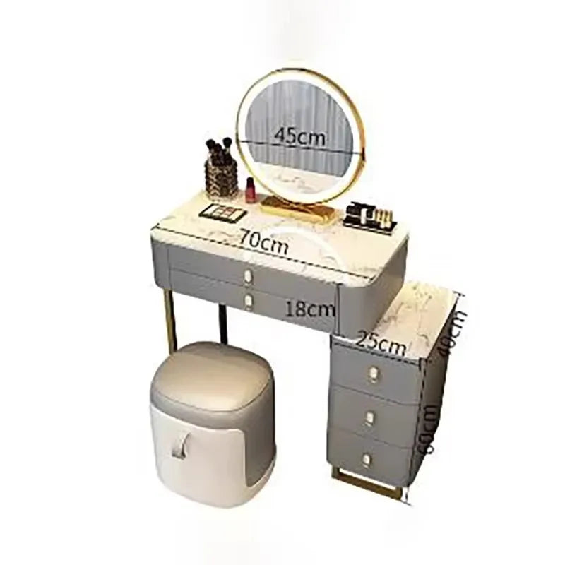 Simple Nordic Vanity Table – Classic Makeup Desk with Mirror & Stool