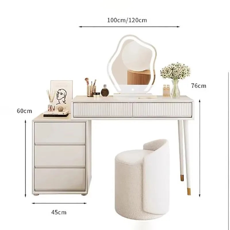 Vintage Nordic Vanity Table – Elegant Makeup Desk with Mirror & Stool